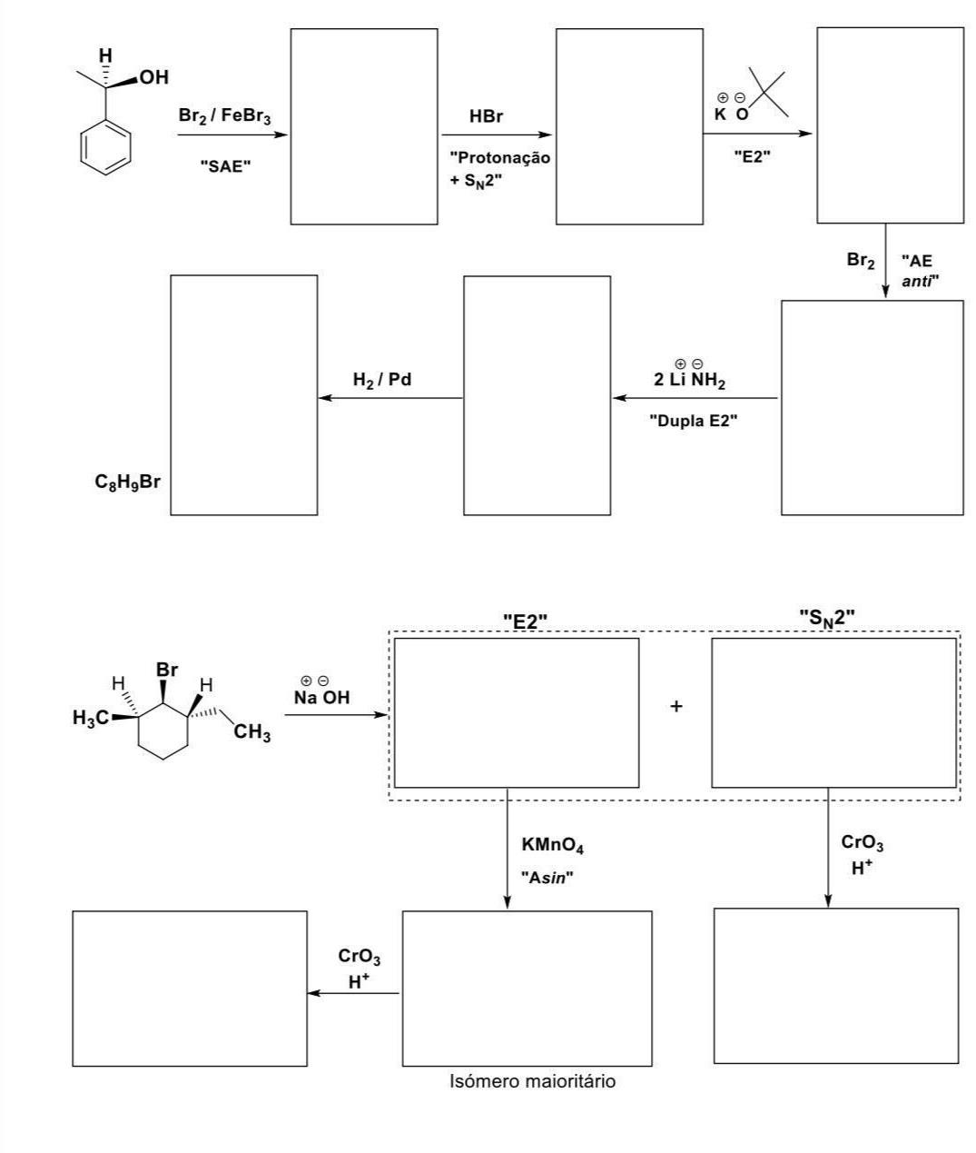 In the blanks, write the structural formulas for the organic products