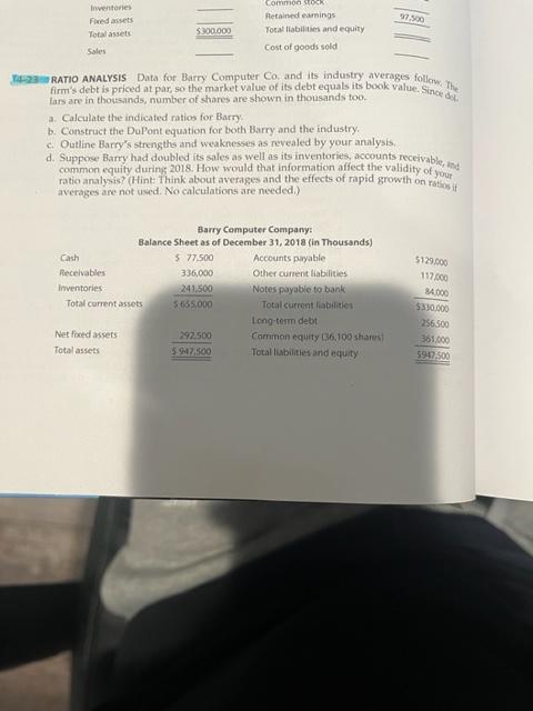  TA-2an RATIO ANALYSIS Data for Barry Computer Co. and its industry