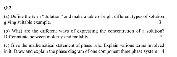  0.2 (a) Define the term Solution and make a table of
