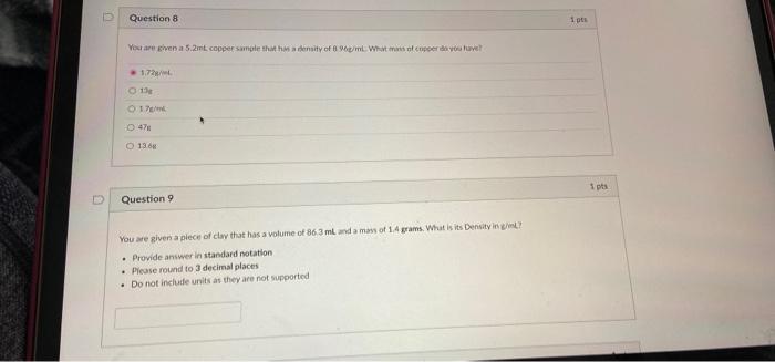 You are given a 5.2 ml copper sample that has a density