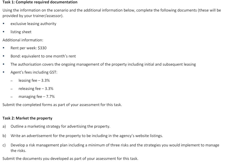  Task 1: Complete required documentation Using the information on the scenario