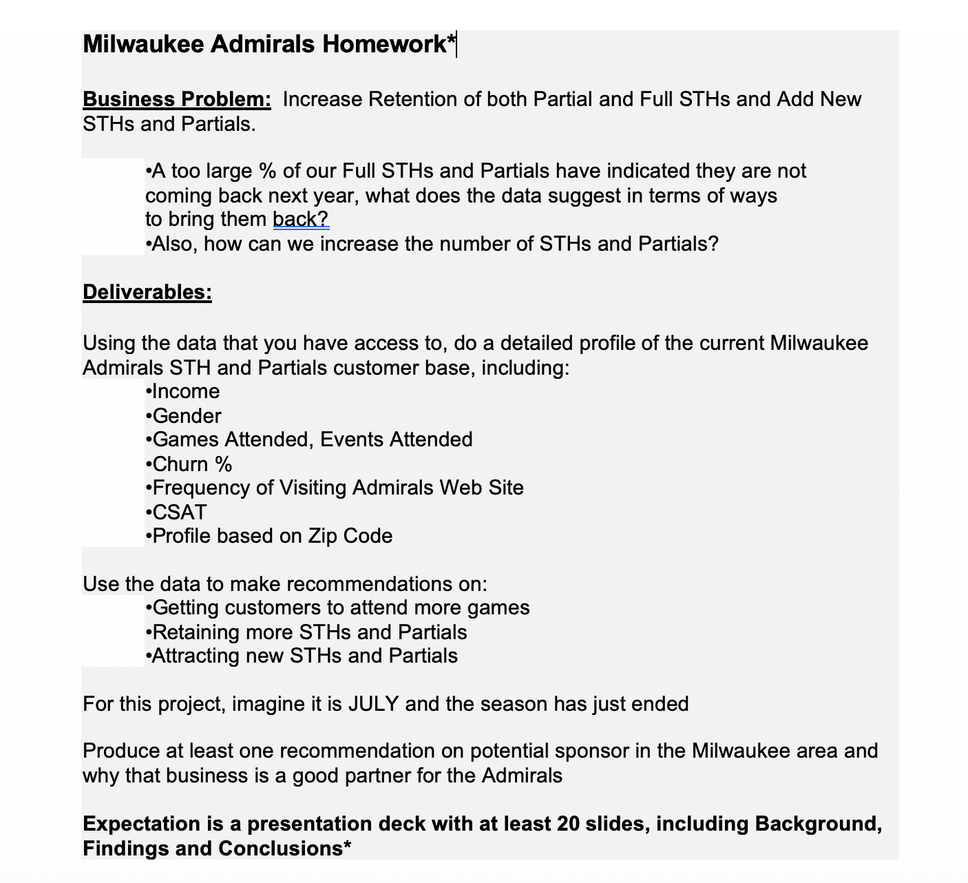 Need help with this project please, professor wants a Pivot Table. Milwaukee