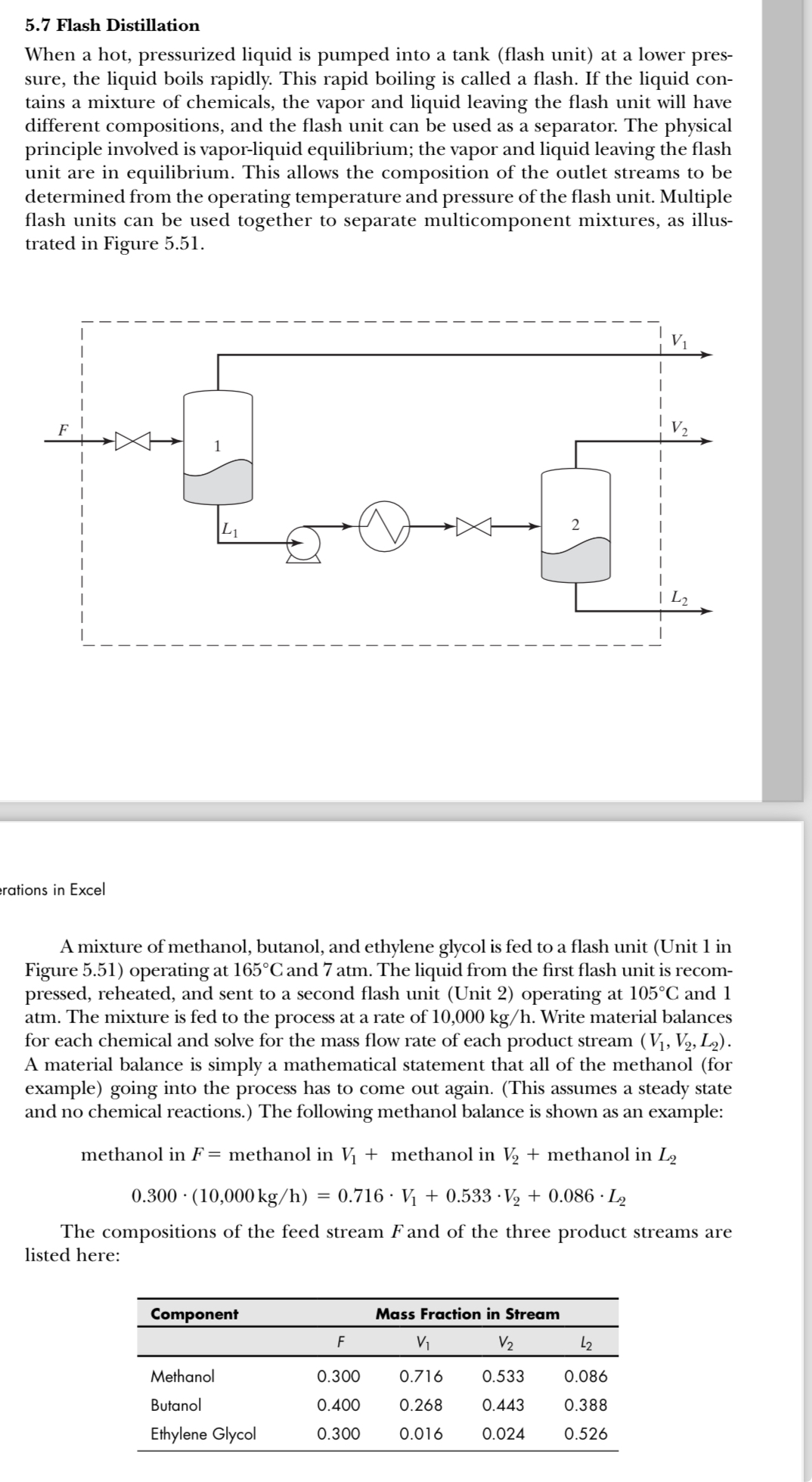  in EXCEL 5.7 Flash Distillation When a hot, pressurized liquid is