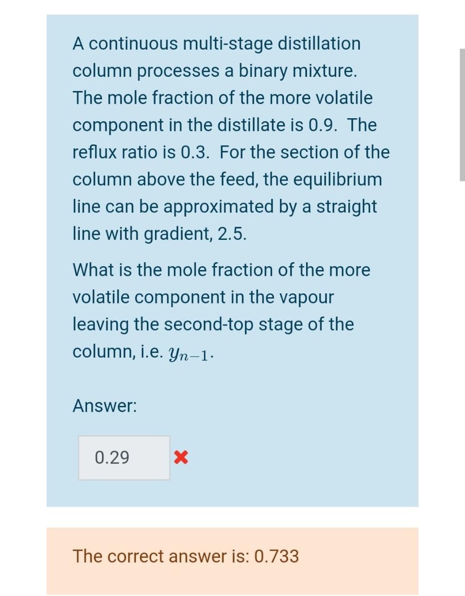 105 kmols of a binary feed liquor in which the mole fraction