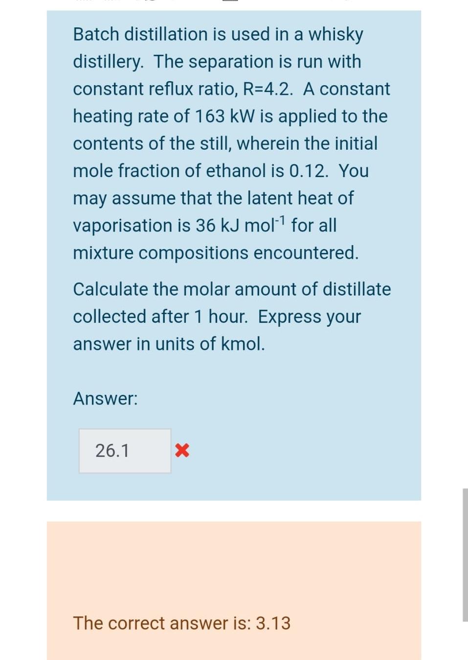 of the more volatile component is 0.32. The separation is run with