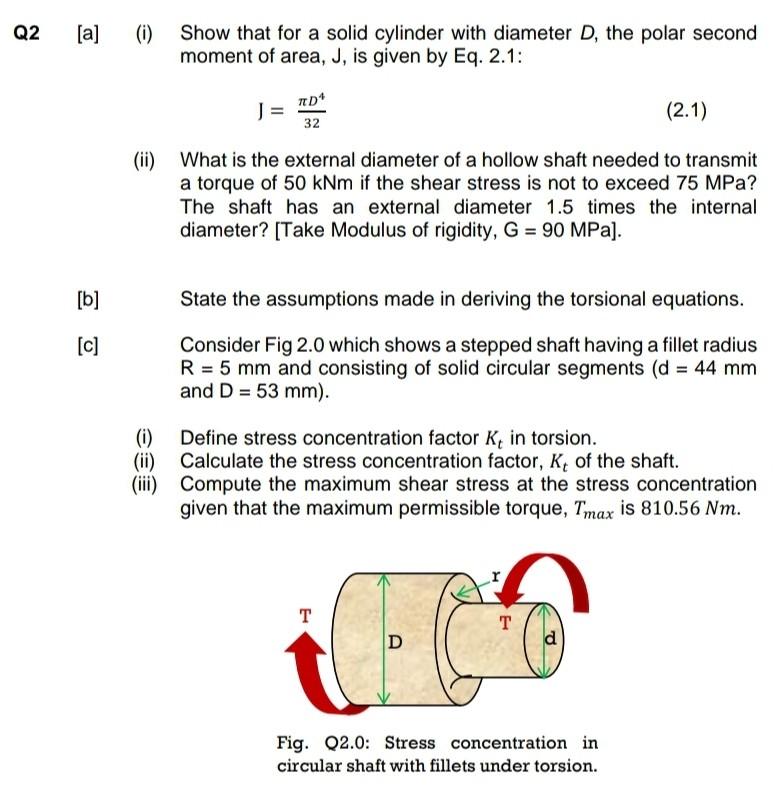 (i) Show that for a solid cylinder with diameter D, the