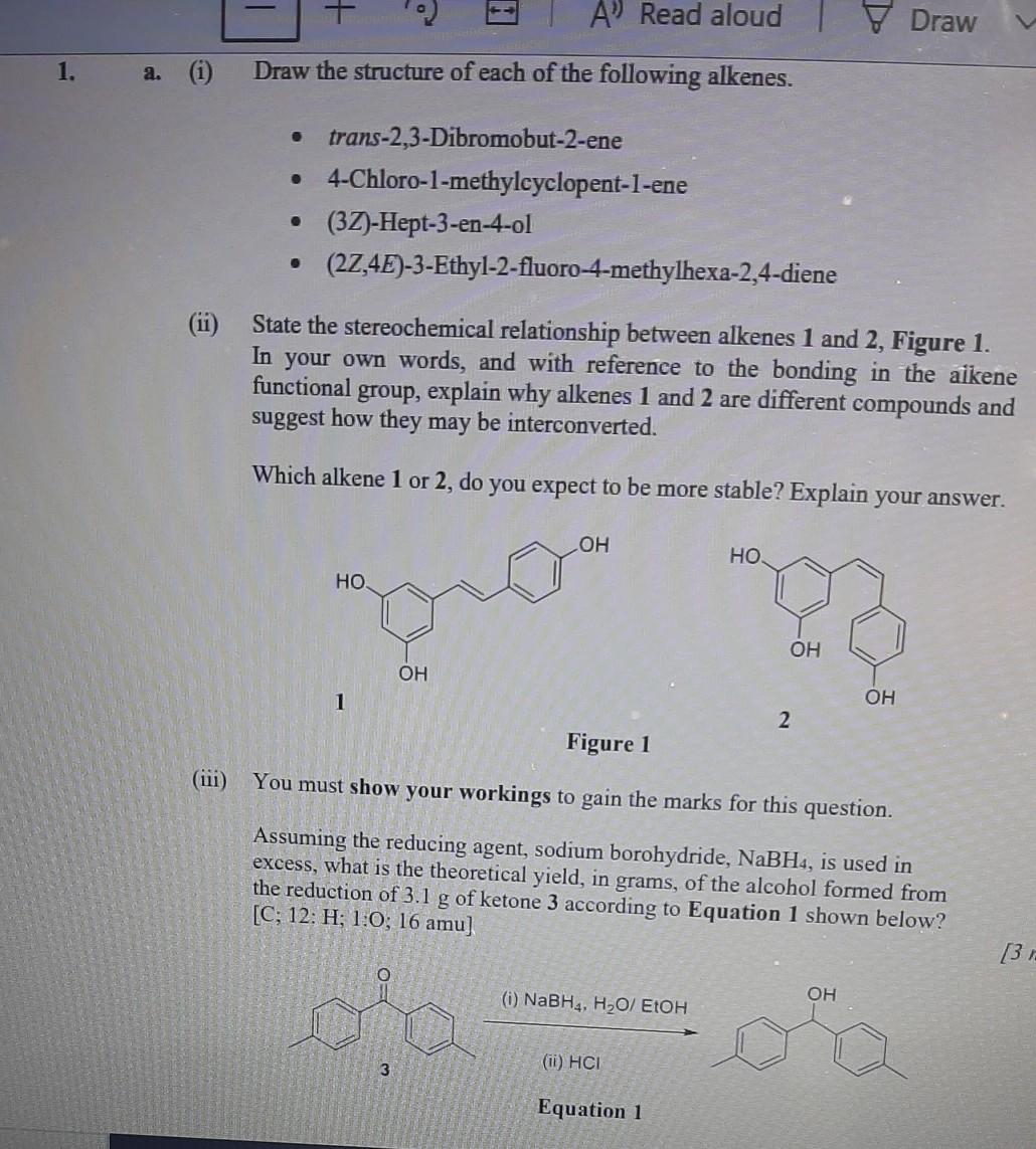 A' Read aloud | Draw 1. a. (i) Draw the structure