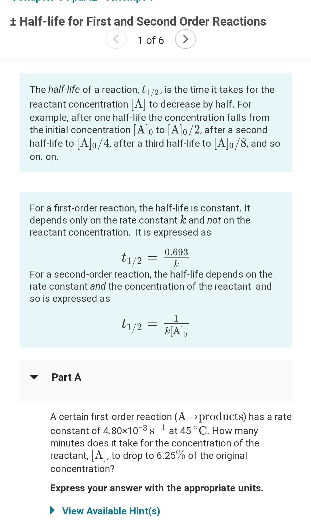+ Half-life for First and Second Order Reactions 1 The half-life