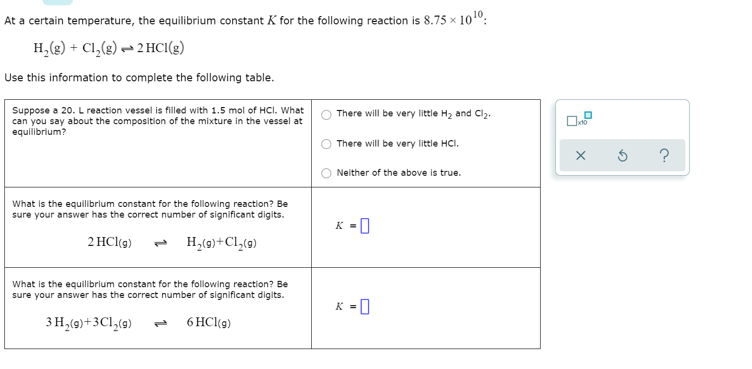 At a certain temperature, the equilibrium constant K for the following