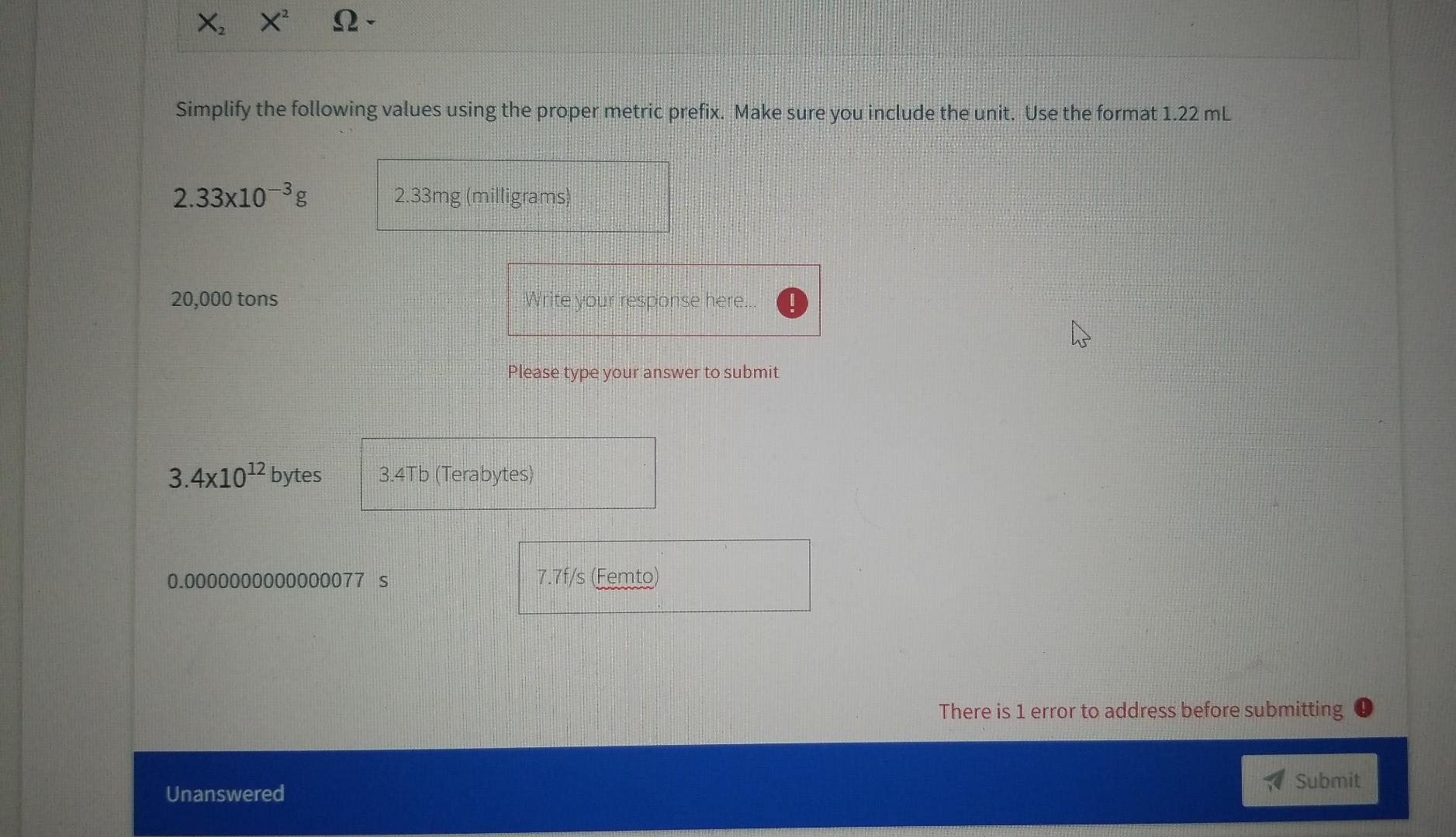 X X 12 - Simplify the following values using the proper