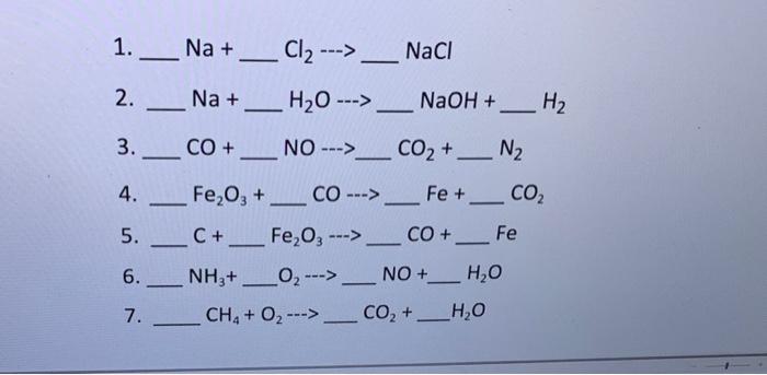  1. - 2. - 3. Na + Cl2 ---> _Naci NaCl