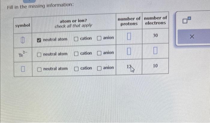  Fill in the missing information