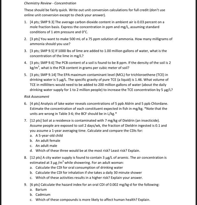  Chemistry Review - Concentration These should be fairly quick. Write out