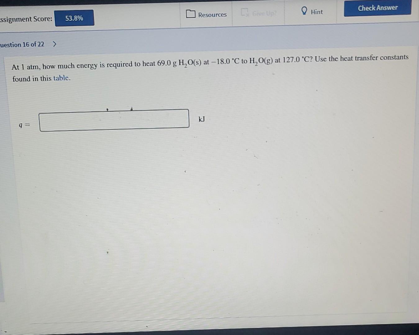 Resources Check Answer Hint I Give Up _ssignment Score: 53.8% uestion