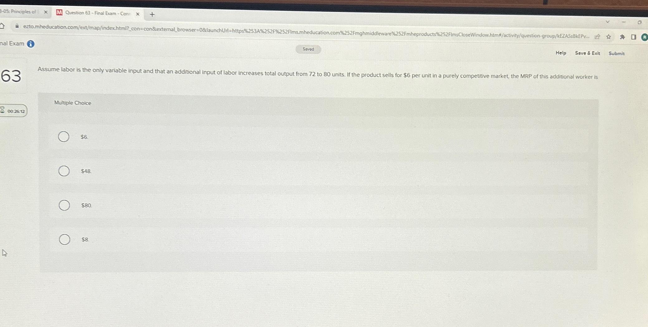  63 Multiple Choice $6. $48. $80. 58. 