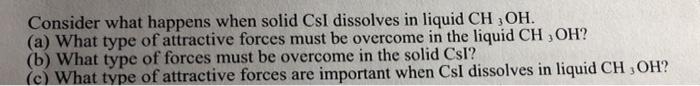  Consider what happens when solid CsI dissolves in liquid CH 2