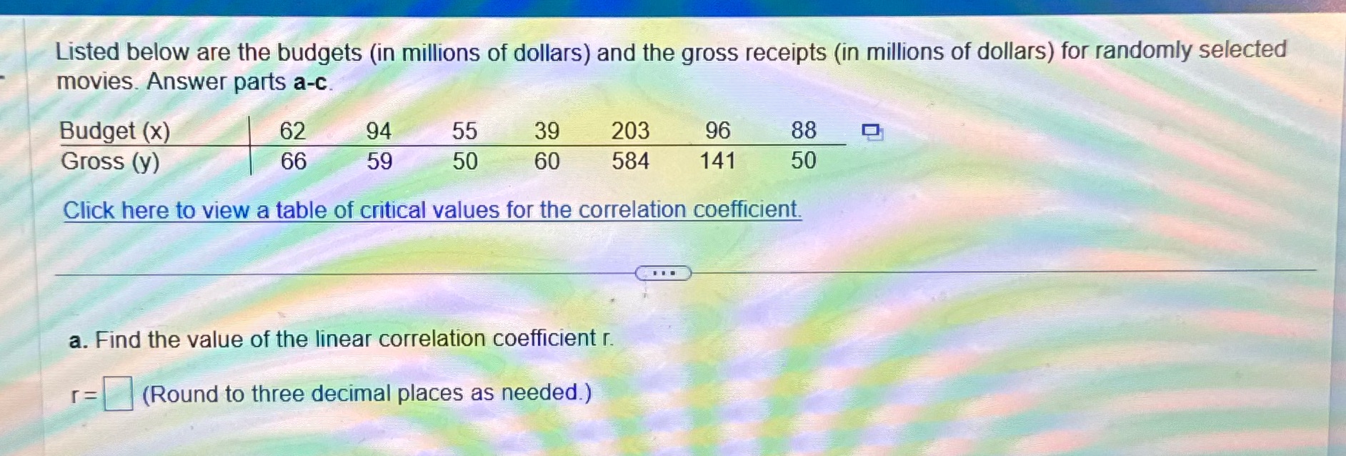 Find the p-value for this hypothesis test for linear correlation Is there