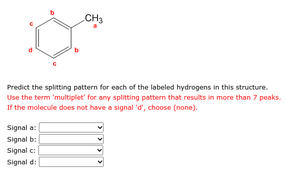  CH3 C a d Predict the splitting pattern for each of