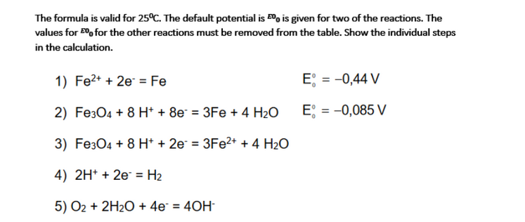 The formula is valid for 25C. The default potential is Eoo