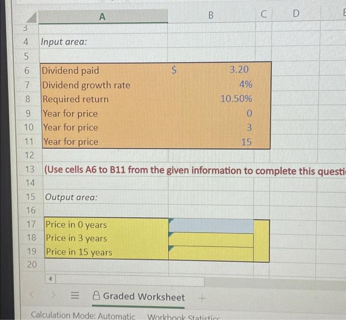 need to do using Excel A C D VA 4 Input area: