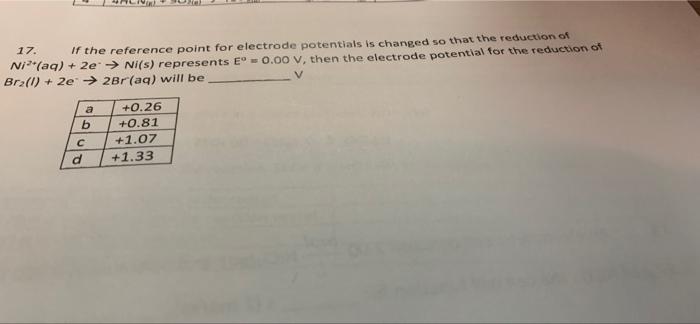  17. If the reference point for electrode potentials is changed so