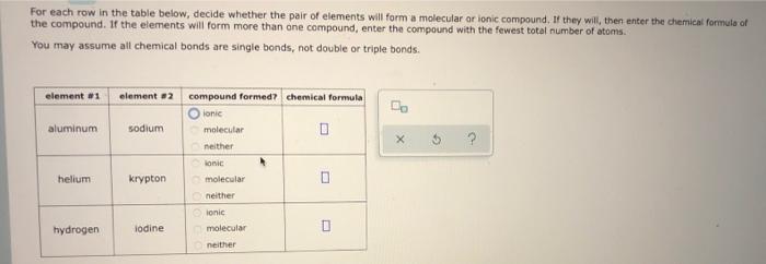  For each row in the table below, decide whether the pair