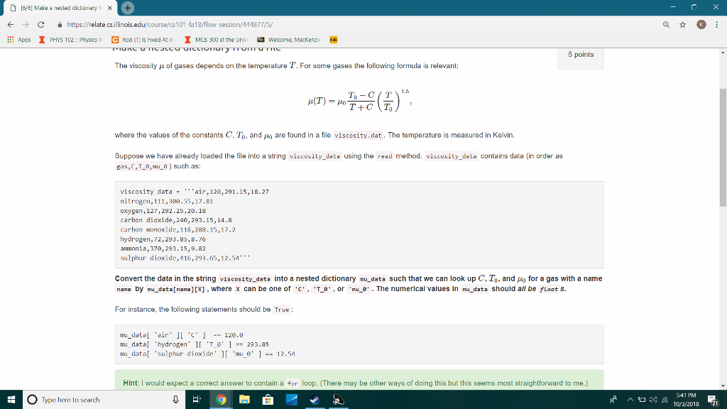  I6/61 Make a nested dictonary fr x+ https://relate.cs.illinois.edu/course/cs101 fa18/flow session M11877/5