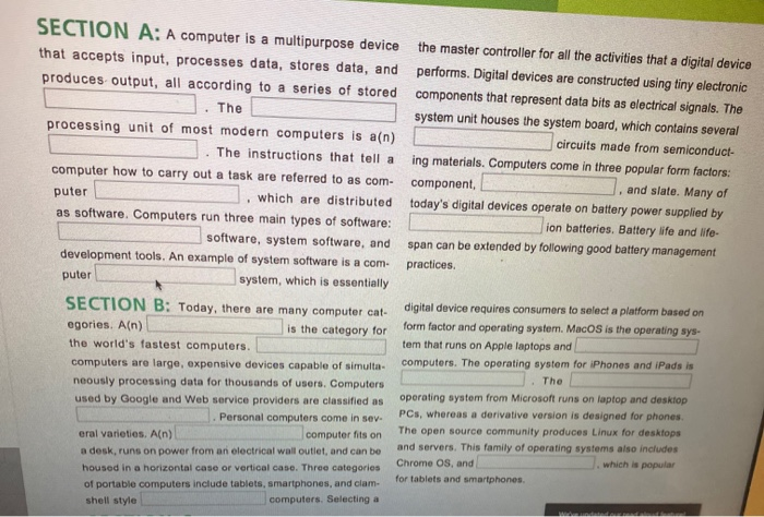  SECTION A: A computer is a multipurpose device that accepts input,