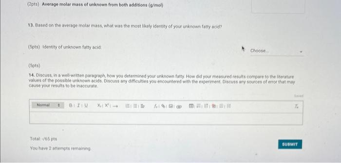 63.90 Part 2 Mass Data Unknown fatty acid B Mass of first