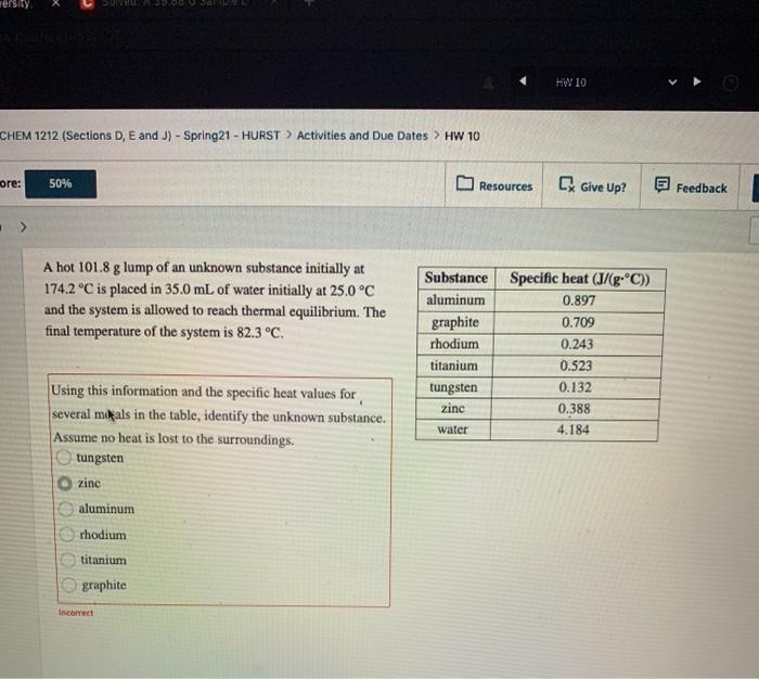  Tersity VEE200 HW 10 CHEM 1212 (Sections D, E and J)