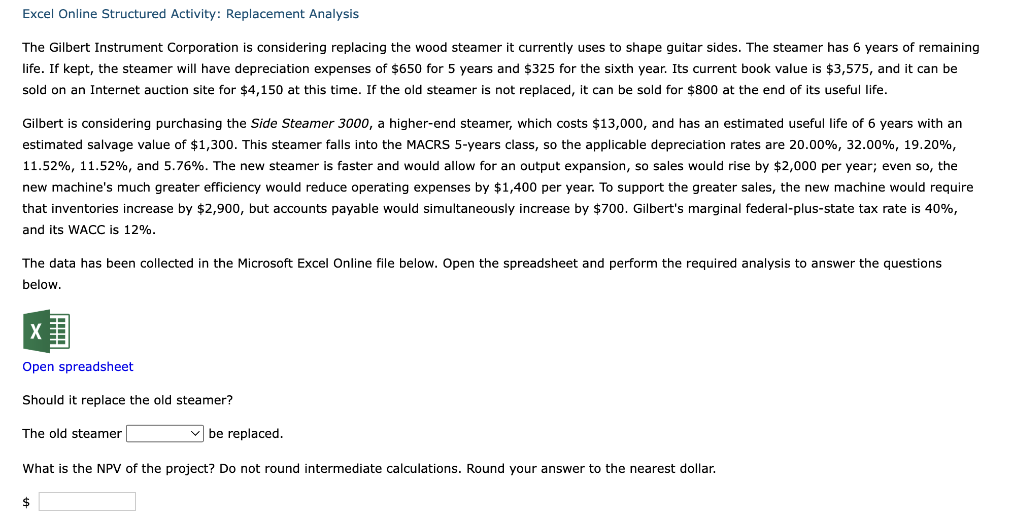 Please provide the answer in Excel Excel Online Structured Activity: Replacement