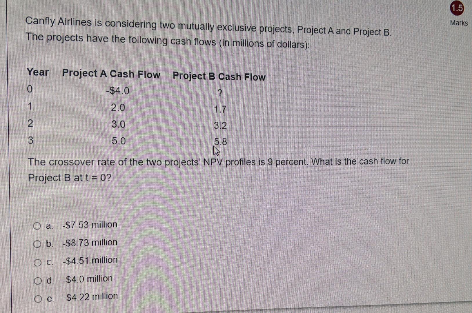  Canfly Airlines is considering two mutually exclusive projects, Project A and