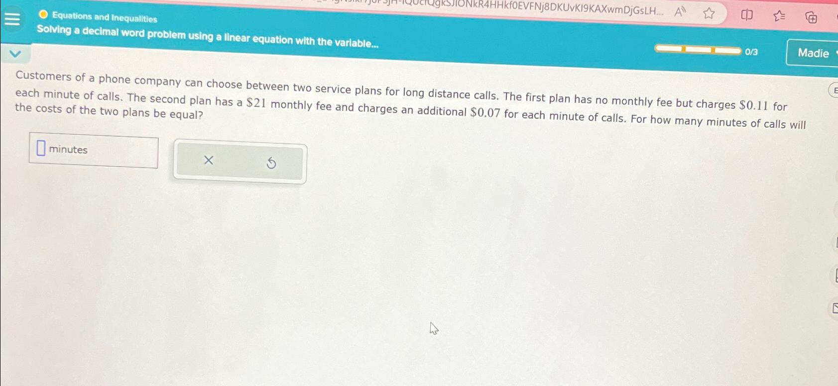  Equations and Inequalities Solving a decimal word problem using a linear