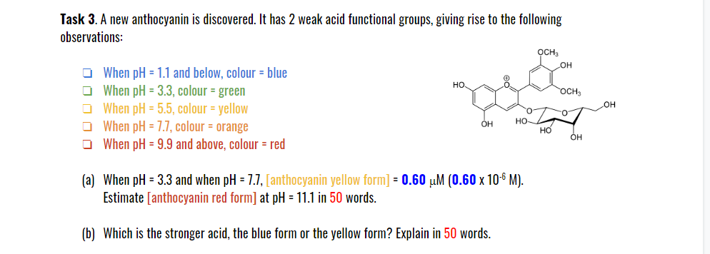  OH Task 3. A new anthocyanin is discovered. It has 2