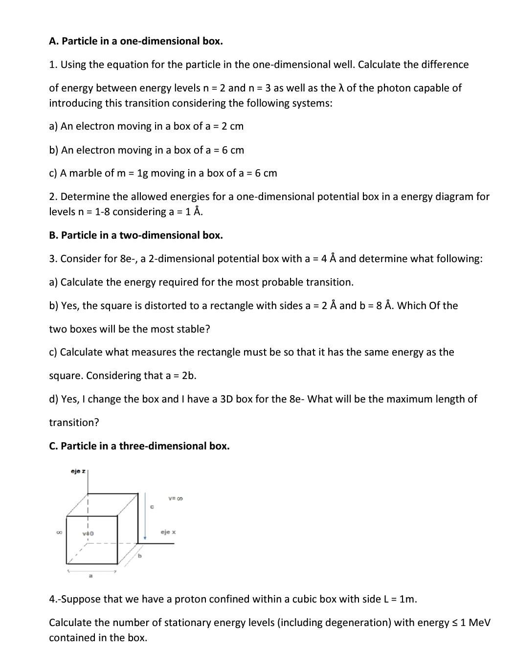  A. Particle in a one-dimensional box. 1. Using the equation for