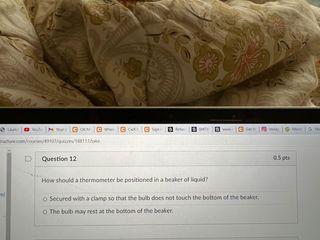 G. Question 12 How should thermometer be positioned in a besterolio?