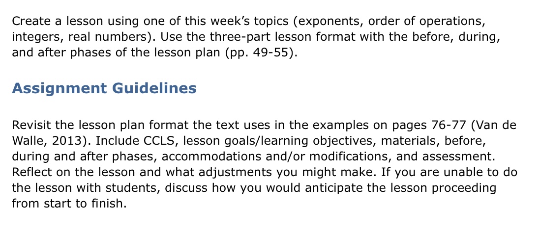  Create a lesson using one of this week's topics (exponents, order