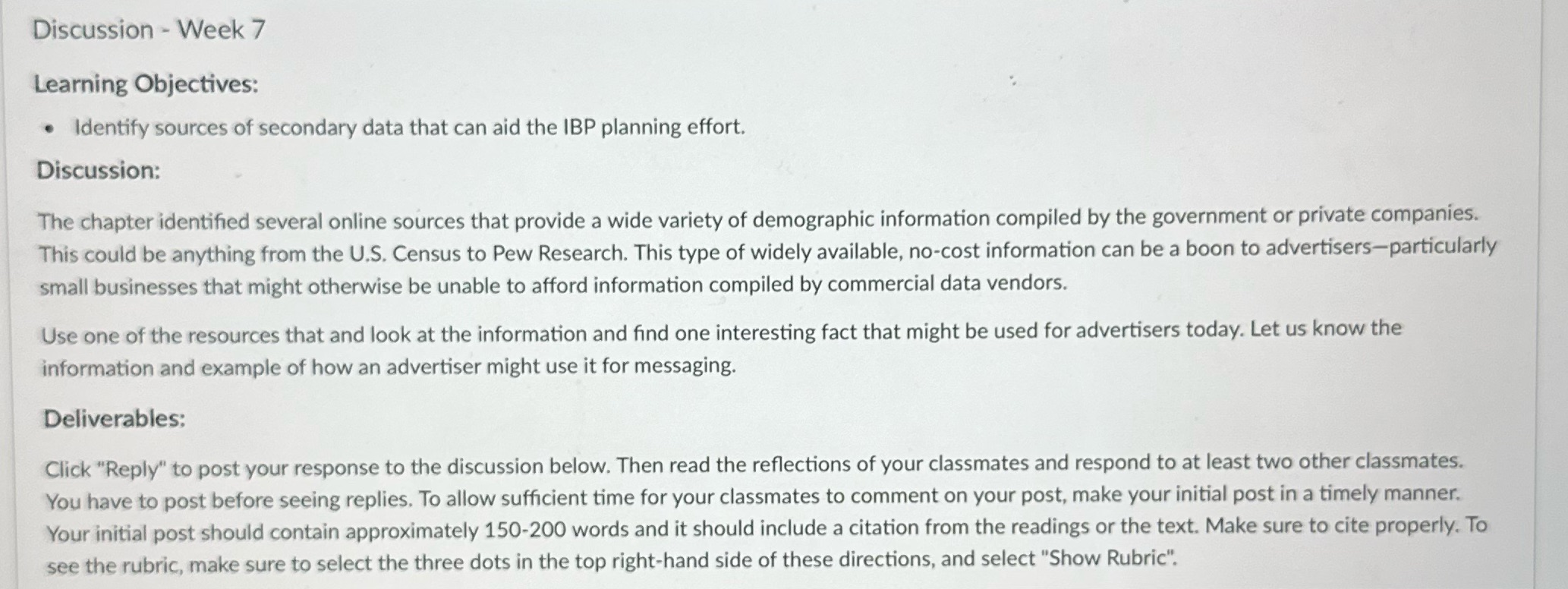 Please solve! week 7 Discussion - Week 7 Learning Objectives: . Identify