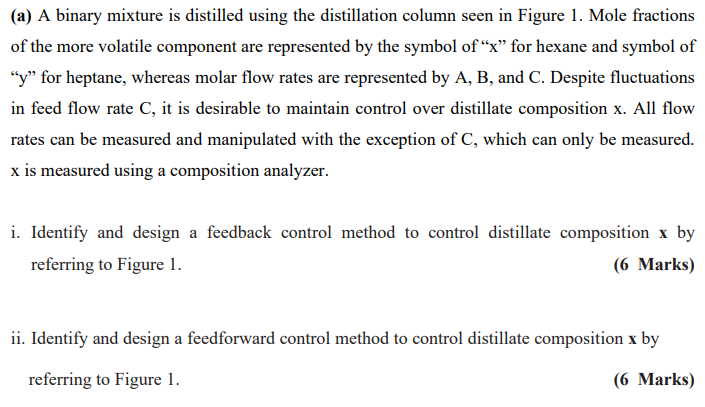  (a) A binary mixture is distilled using the distillation column seen