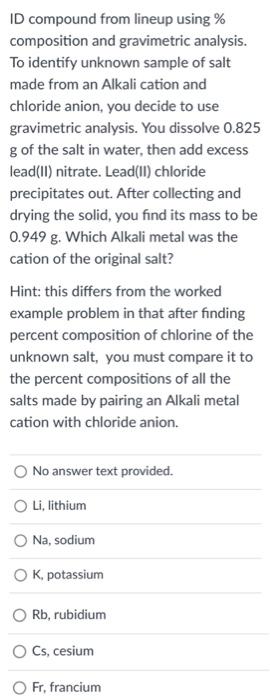  ID compound from lineup using % composition and gravimetric analysis. To