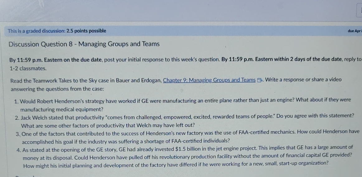  This is a graded discussion: 2.5 points possible Discussion Question 8-