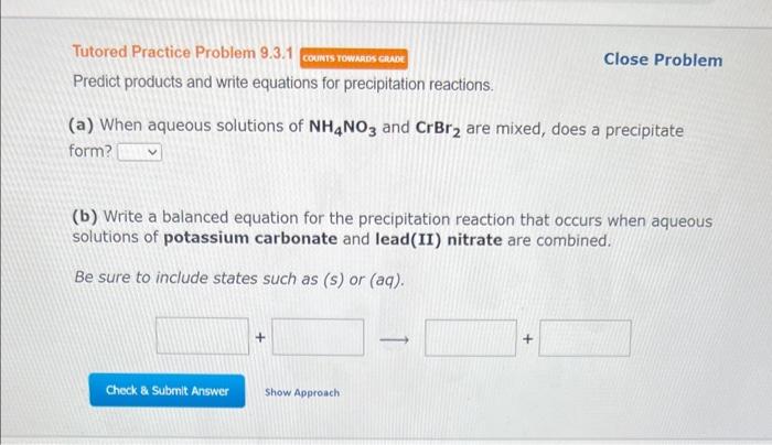  Tutored Practice Problem 9.3.1 Close Problem Predict products and write equations