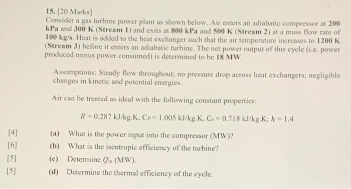 answer fast pls and correctly 15. [20 Marks) Consider a gas turbine