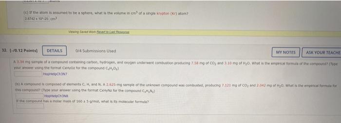 TEACHER A my sample of a compound containing to hydroge, and we