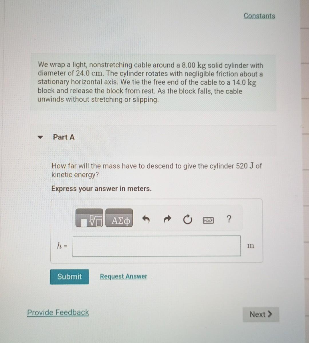  We wrap a light, nonstretching cable around a 8.00kg solid cylinder