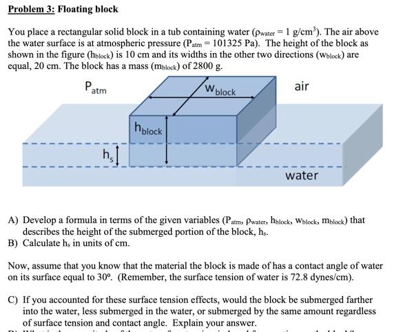 Can you help me with this question? Problem 3: Floating block