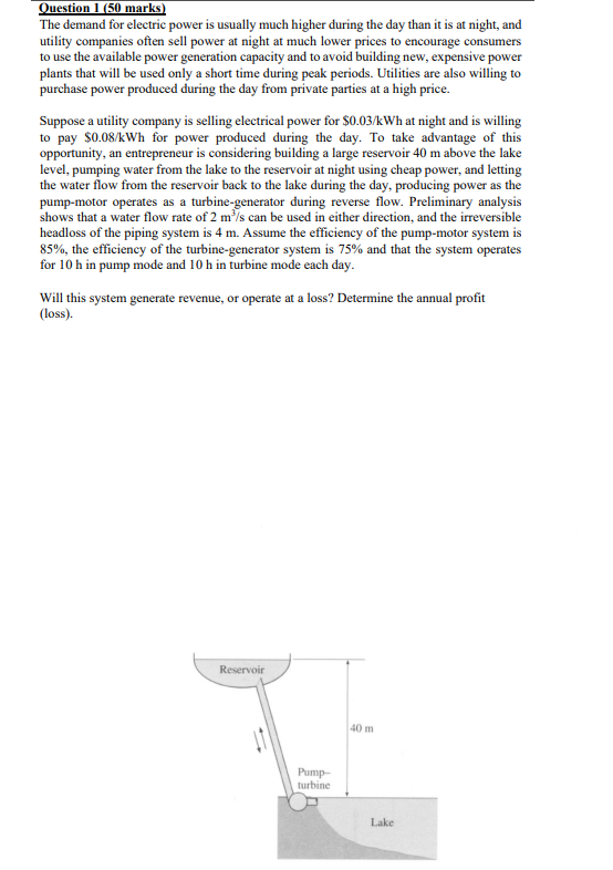  Question 1(50) marks) The demand for electric power is usually much