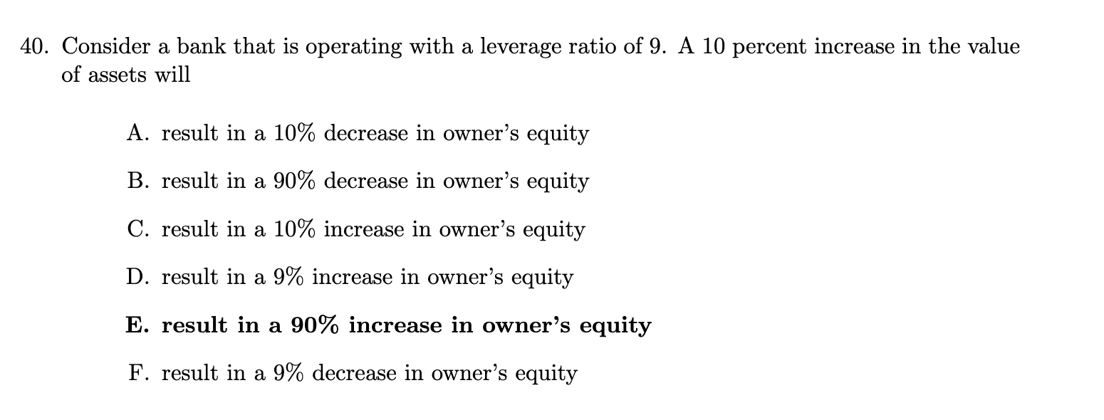  10. Consider a bank that is operating with a leverage ratio