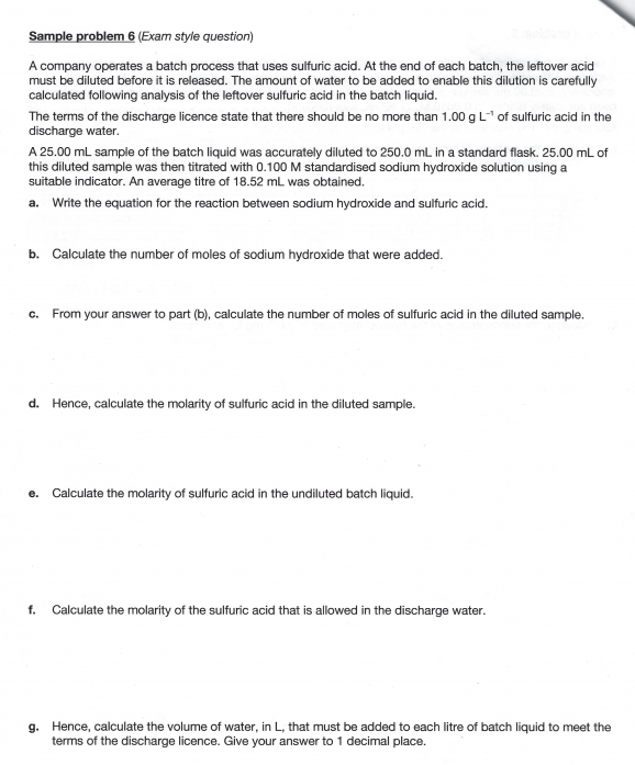  Sample problem 6 (Exam style question) A company operates a batch