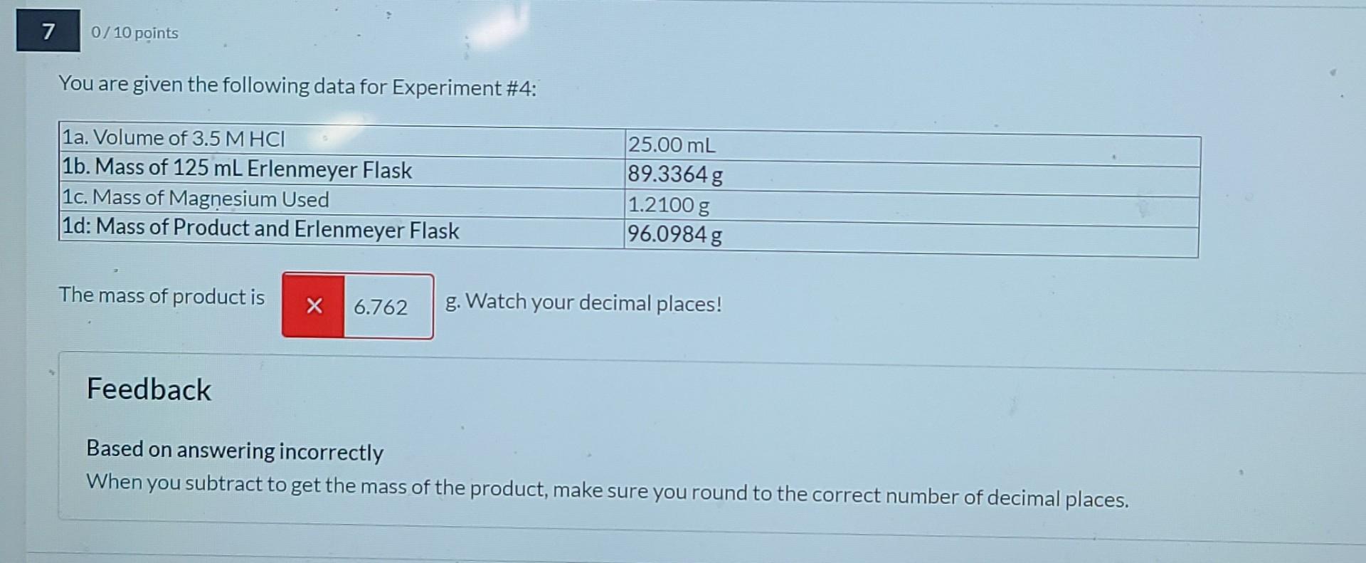 three trials using a piece of glassware- Density (g/mL) 1.225 1.200 1.180